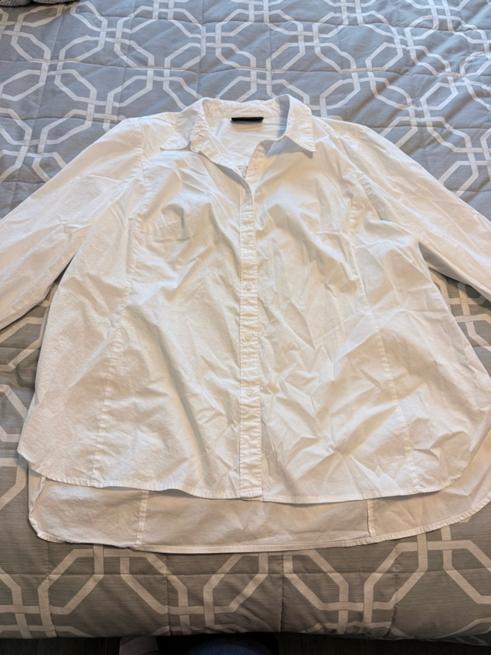 Lane Bryant White Long-Sleeve Rounded Button-Down Shirt